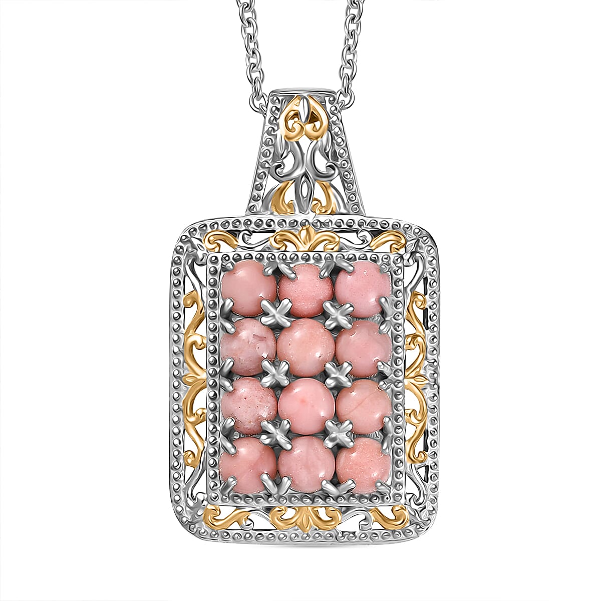 Karis Oregon Peach Opal 2.40 ctw Victorian Floral Pendant in 18K YG Plated and Platinum Bond with Stainless Steel Necklace 20 Inches
