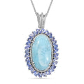D'Joy Larimar and Tanzanite 17.80 ctw Ocean Waves Pendant Necklace in Rhodium Over Sterling Silver 20 Inches - Sticky add to cart bar