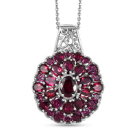 Orissa Rhodolite Garnet 17.10 ctw Dahlia Flower Pendant Necklace in Rhodium Over Sterling Silver 20 Inches