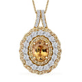 Premium Tanzania Yellow Zircon and Multi Gemstone 4.30 ctw Golden Aura Halo Pendant Necklace 20 Inches in 18K Vermeil Yellow Gold Over Sterling Silver - Sticky add to cart bar