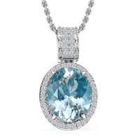 Luxoro Premium Mangoro Aquamarine and Diamond I2 3.20 ctw Lotus Flower Pendant Necklace in 10K White Gold 20 Inches