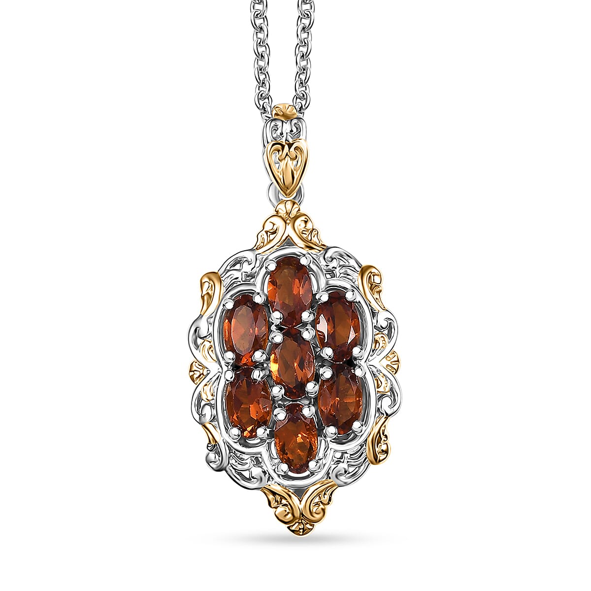 Brazilian Cherry Citrine 1.50 ctw Blooming Pendant Necklace in 18K Vermeil YG and Rhodium Over Sterling Silver 20 Inches