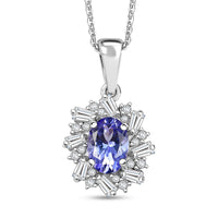 D'Joy Tanzanite and White Zircon 1.40 ctw Starburst Pendant Necklace in Rhodium Over Sterling Silver 20 Inches