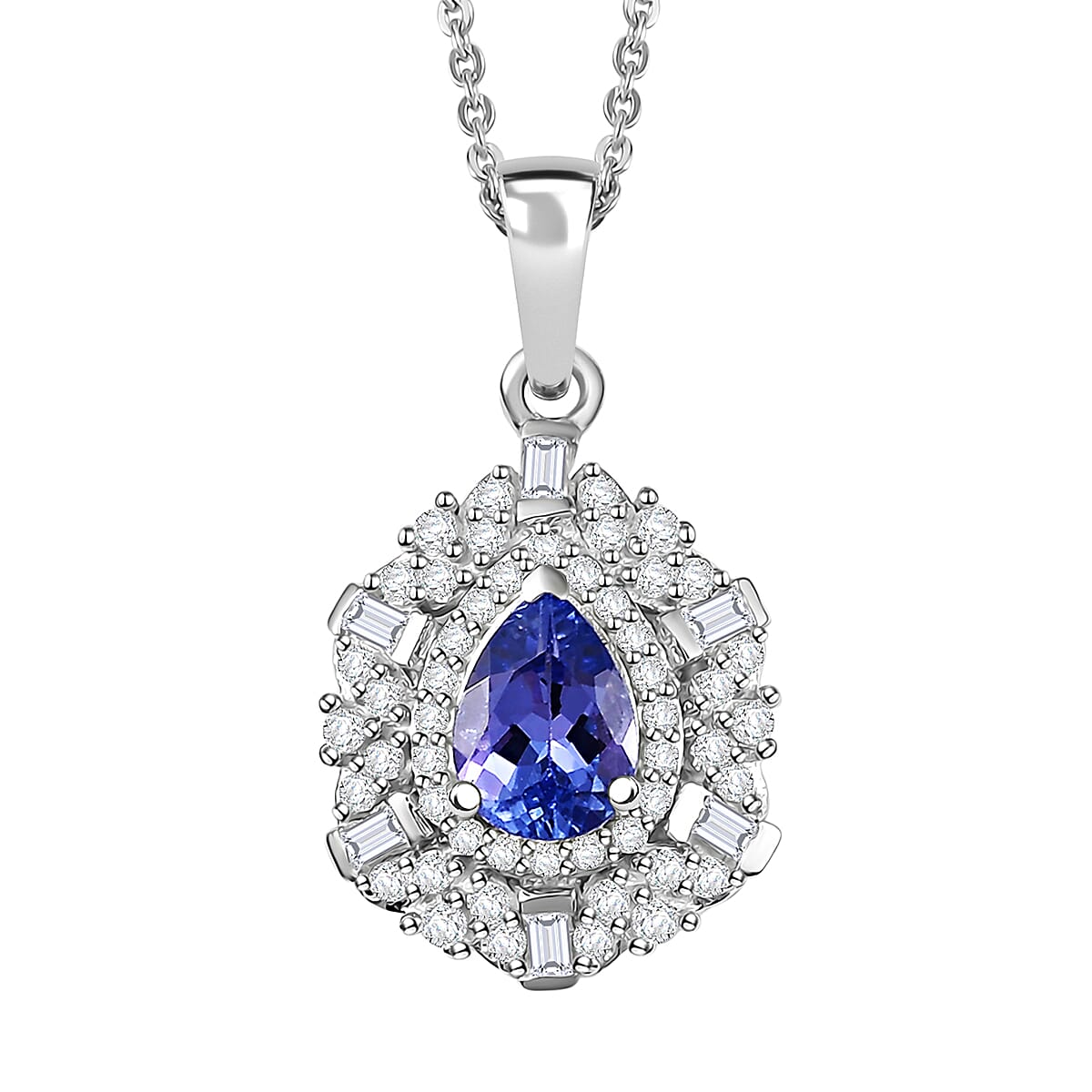 D'Joy Tanzanite and White Zircon 1.30 ctw Celestial Dreams Pendant Necklace in Rhodium Over Sterling Silver 20 Inches
