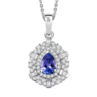 D'Joy Tanzanite and White Zircon 1.30 ctw Celestial Dreams Pendant Necklace in Rhodium Over Sterling Silver 20 Inches