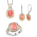 Karis Oregon Peach Opal 5.00 ctw Earrings, Ring (Size 6.00), Pendant in 18K YG Plated and Platinum Bond with Stainless Steel Necklace 20 Inches - Sticky add to cart bar