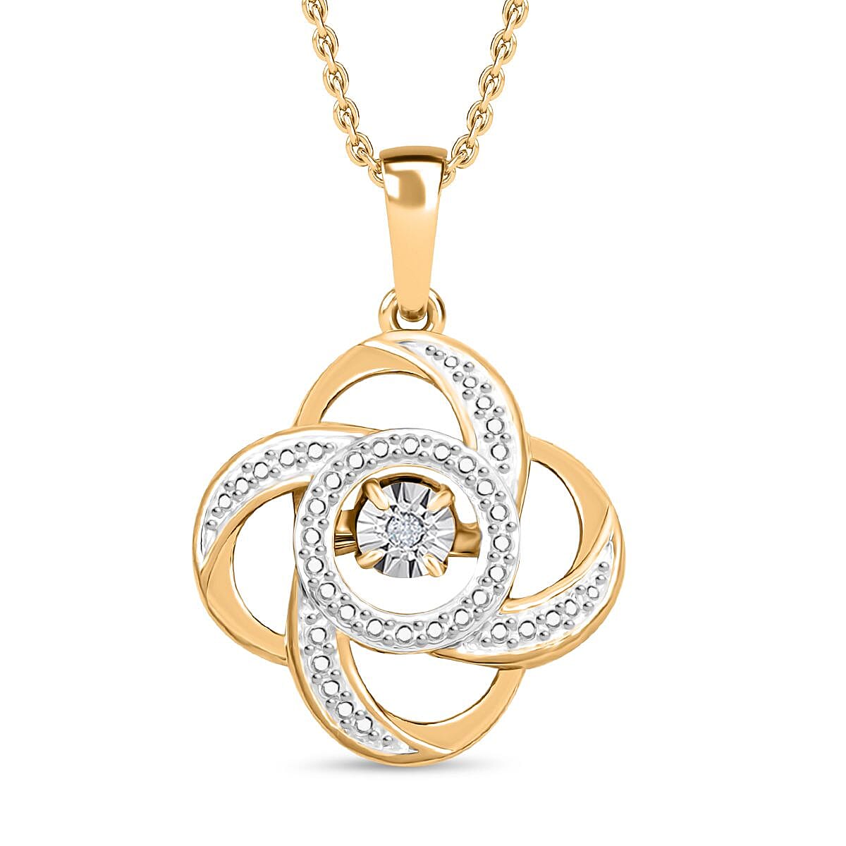 Karis White Diamond Accent Pendant in 18K YG Plated and Platinum Bond with ION Plated YG Stainless Steel Necklace 20 Inches