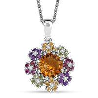 Karis AAA Serra Gaucha Citrine and Multi Gemstone 5.15 ctw Zinnia Flower Pendant in Platinum Bond with Stainless Steel Necklace 20 Inches