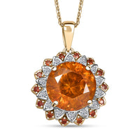 AAA Picos Altos Sphalerite, Padparadscha Sapphire and G-H SI Luxuriant Lab Grown Diamond 7.38 ctw Pendant Necklace in 10K Yellow Gold 20 Inches