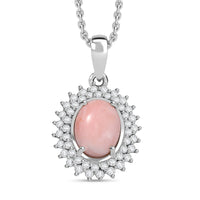 D'Joy Oregon Peach Opal and White Zircon 1.90 ctw Sunburst Pendant in Platinum Over Sterling Silver with Stainless Steel Necklace (20 Inches)