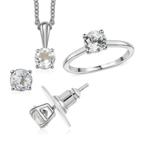 Golconda White Topaz Earrings, Ring (Size 5.0) and Pendant in Platinum Over Sterling Silver with Stainless Steel Necklace (20 Inches) 3.30 ctw
