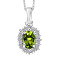 Natural Calabar Green Tourmaline and Diamond Pendant Necklace (20 Inches) in Rhodium Over Sterling Silver 1.19 ctw
