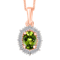 Natural Calabar Green Tourmaline and Diamond Pendant Necklace (20 Inches) in Rhodium Over Sterling Silver 1.19 ctw