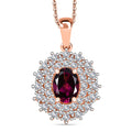 AAA Radiant Ember Garnet and Moissanite 2.20 ctw Royal Bloom Pendant Necklace in 18K Vermeil Rose Gold Over Sterling Silver 20 Inches - Sticky add to cart bar