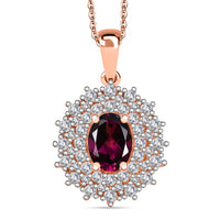 AAA Radiant Ember Garnet and Moissanite 2.20 ctw Royal Bloom Pendant Necklace in 18K Vermeil Rose Gold Over Sterling Silver 20 Inches