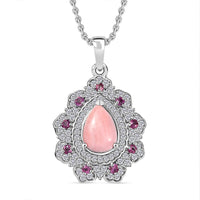 Karis Oregon Peach Opal and Multi Gemstone 2.65 ctw Floral Pendant Platinum Bond with Stainless Steel Necklace 20 Inches