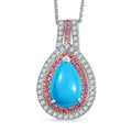 Sleeping Beauty Turquoise and Multi Gemstone 4.00 ctw Cosmic Bloom Pendant Necklace 20 Inches in Rhodium Over Sterling Silver - Sticky add to cart bar