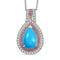 Sleeping Beauty Turquoise and Multi Gemstone 4.00 ctw Cosmic Bloom Pendant Necklace 20 Inches in Rhodium Over Sterling Silver
