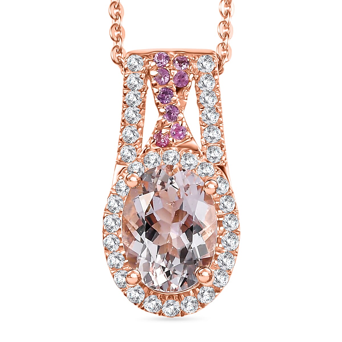 D'Joy Premium Pink Morganite and Multi Gemstone 1.60 ctw Blush Wave Pendant Necklace 20 Inches in 18K Vermeil Rose Gold Over Sterling Silver