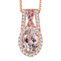 D'Joy Premium Pink Morganite and Multi Gemstone 1.60 ctw Blush Wave Pendant Necklace 20 Inches in 18K Vermeil Rose Gold Over Sterling Silver