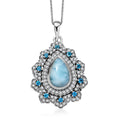 Larimar and Multi Gemstone 4.90 ctw Sea Bloom Pendant Necklace in Rhodium Over Sterling Silver 20 Inches - Sticky add to cart bar
