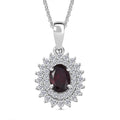 Premium Anthill Garnet and Moissanite 1.50 ctw Sunburst Pendant Necklace in Rhodium Over Sterling Silver 20 Inches - Sticky add to cart bar