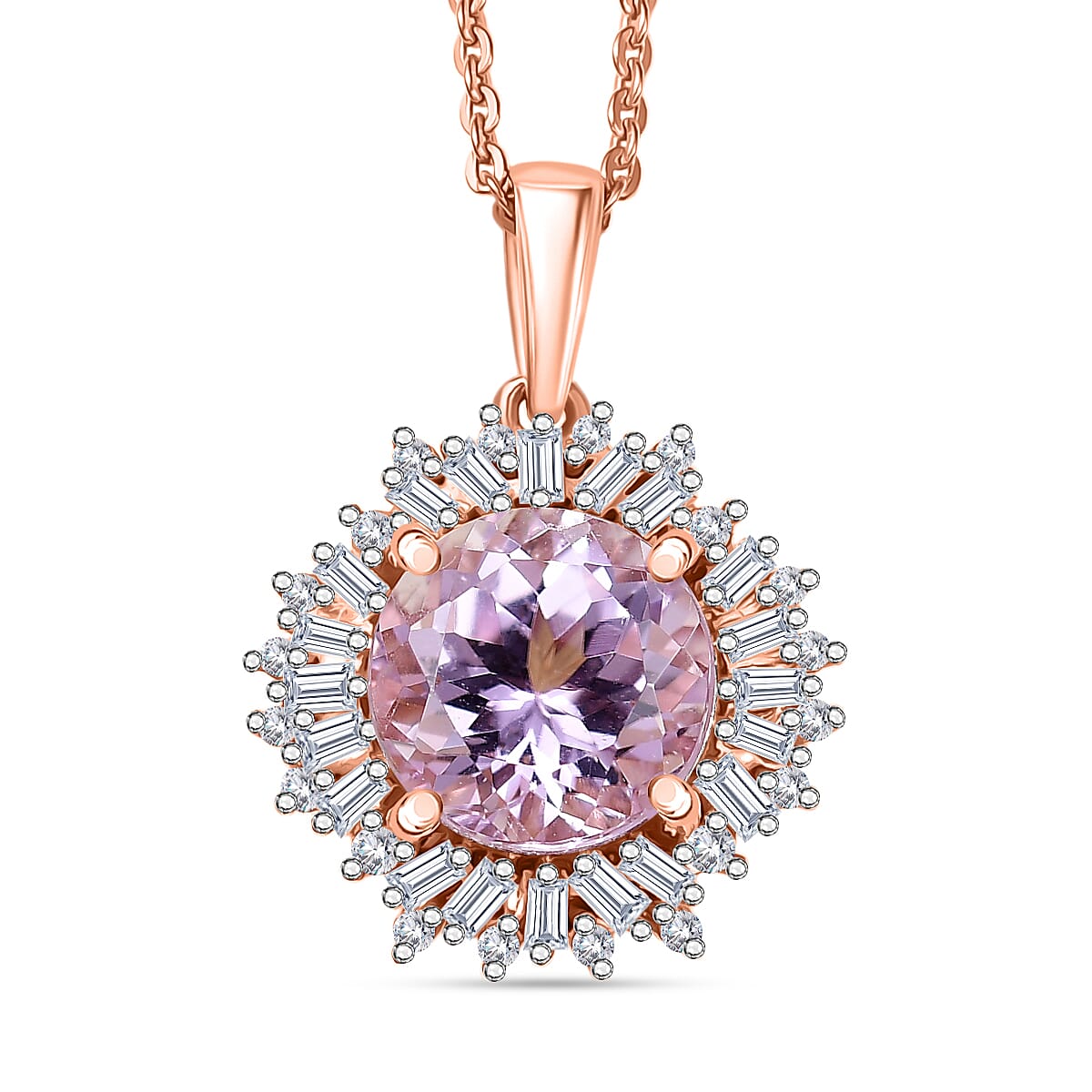 D'Joy Premium Martha Rocha Kunzite and Diamond 1.80 ctw Twilight Bloom Pendant Necklace in 18K Vermeil Rose Gold Over Sterling Silver 20 Inches