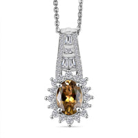 D'Joy Premium Golden Tanzanite and Moissanite 1.65 ctw Ember Glow Pendant Necklace in Rhodium Over Sterling Silver 20 Inches