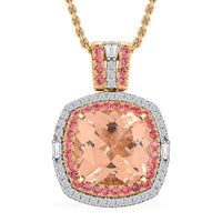 Luxoro AAA Marropino Morganite, Padparadscha Sapphire and White Diamond I2 7.70 ctw Pendant Necklace in 14K Yellow Gold 20 Inches