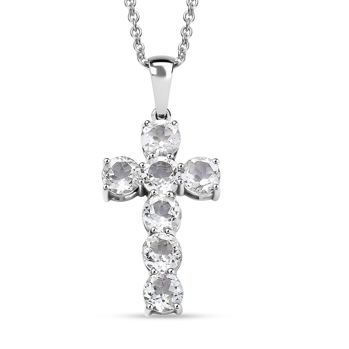 Golconda Topaz 4.50 ctw Cross Pendant in Platinum Over Sterling Silver with Stainless Steel Necklace 20 Inches