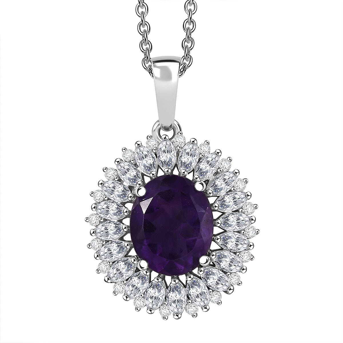 Karis African Amethyst and Multi Gemstone 5.40 ctw Sunflower Pendant in Platinum Bond with Stainless Steel Necklace 20 Inches