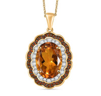 D'Joy Premium Santa Ana Madeira Citrine, Champagne and White Zircon 6.60 ctw Floral Pendant Necklace in 18K Vermeil Yellow Gold Over Sterling Silver 20 Inches