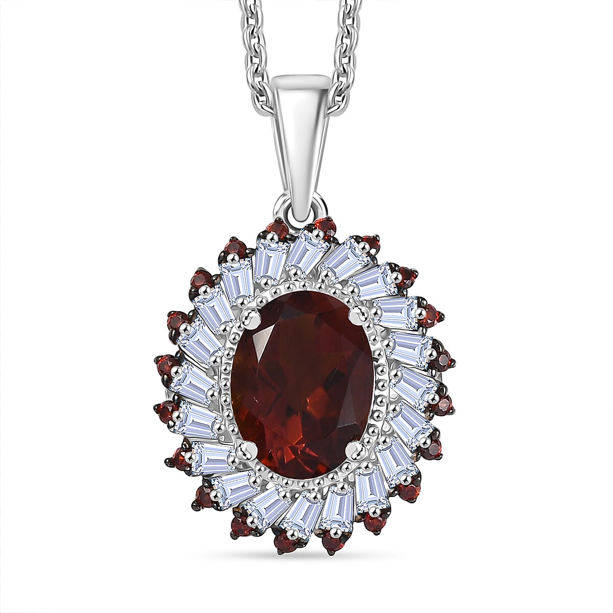 Brazilian Cherry Citrine and Multi Gemstone 2.50 ctw Firecracker Pendant Necklace in Platinum Over Sterling Silver 20 Inches