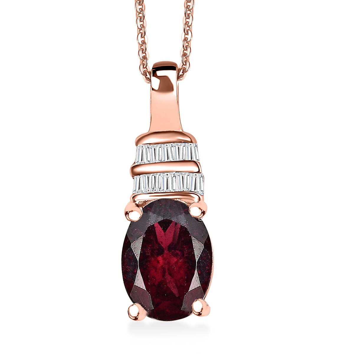 Orissa Rhodolite Garnet, Diamond Art Deco Pendant Necklace in 18K Vermeil RG Over Sterling Silver 1.65 ctw ( 20 Inches)