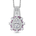 D'Joy Moissanite and Madagascar Pink Sapphire 1.80 ctw Sunburst Pendant Necklace 20 Inches in Rhodium Over Sterling Silver (Size 7.0) - Sticky add to cart bar