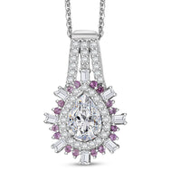 D'Joy Moissanite and Madagascar Pink Sapphire 1.80 ctw Sunburst Pendant Necklace 20 Inches in Rhodium Over Sterling Silver (Size 7.0)