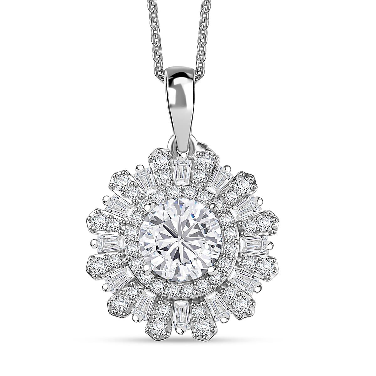 D'Joy Moissanite 2.10 ctw Vintage Floral Pendant Necklace in Rhodium Over Sterling Silver 20 Inches