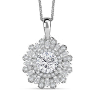 D'Joy Moissanite 2.10 ctw Vintage Floral Pendant Necklace in Rhodium Over Sterling Silver 20 Inches