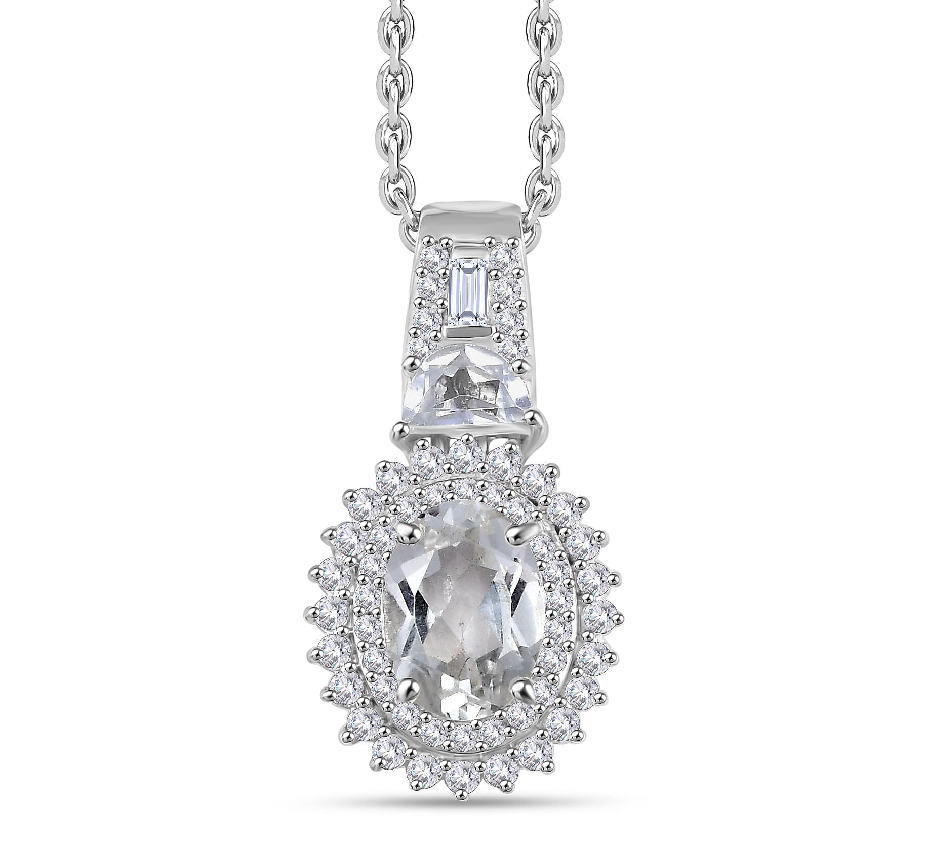 D'Joy Golconda Topaz 2.20 ctw Vintage Royal Medallions Pendant in Platinum Over Sterling Silver with Stainless Steel Necklace 20 Inches