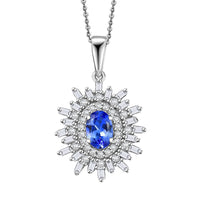 AAA Tanzanite and White Zircon 1.65 ctw Starburst Pendant Necklace in Rhodium Over Sterling Silver 20 Inches