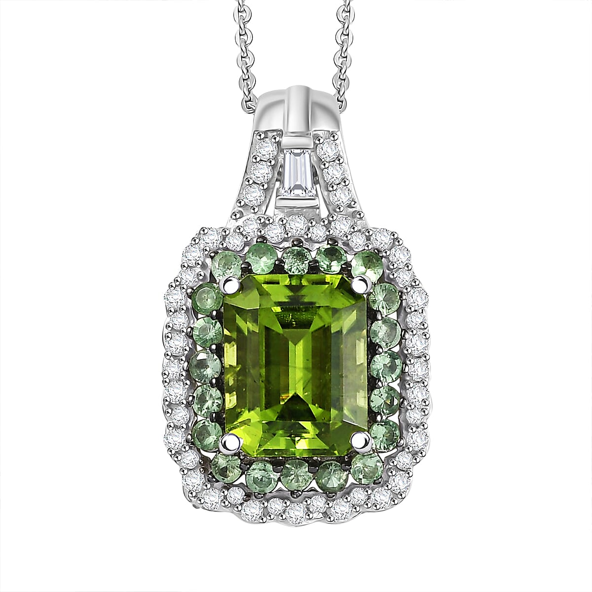 Hebei Peridot and Multi Gemstone 3.50 ctw Water Ripples Pendant Necklace in Rhodium Over Sterling Silver 20 Inches