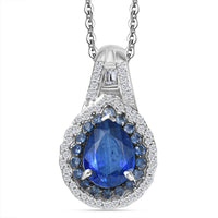 Kashmir Kyanite and Multi Gemstone 2.70 ctw Water Ripples Pendant Necklace in Rhodium Over Sterling Silver 20 Inches