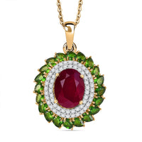 Premium Niassa Ruby (FF) and Multi Gemstone 12.75 ctw Empress of the Forest Pendant Necklace in 18K Vermeil Yellow Gold Over Sterling Silver 20 Inches