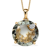 GP Montezuma Prasiolite, Diamond Pendant Necklace (20 Inches) in 18K Vermeil YG Over Sterling Silver 19.00 ctw