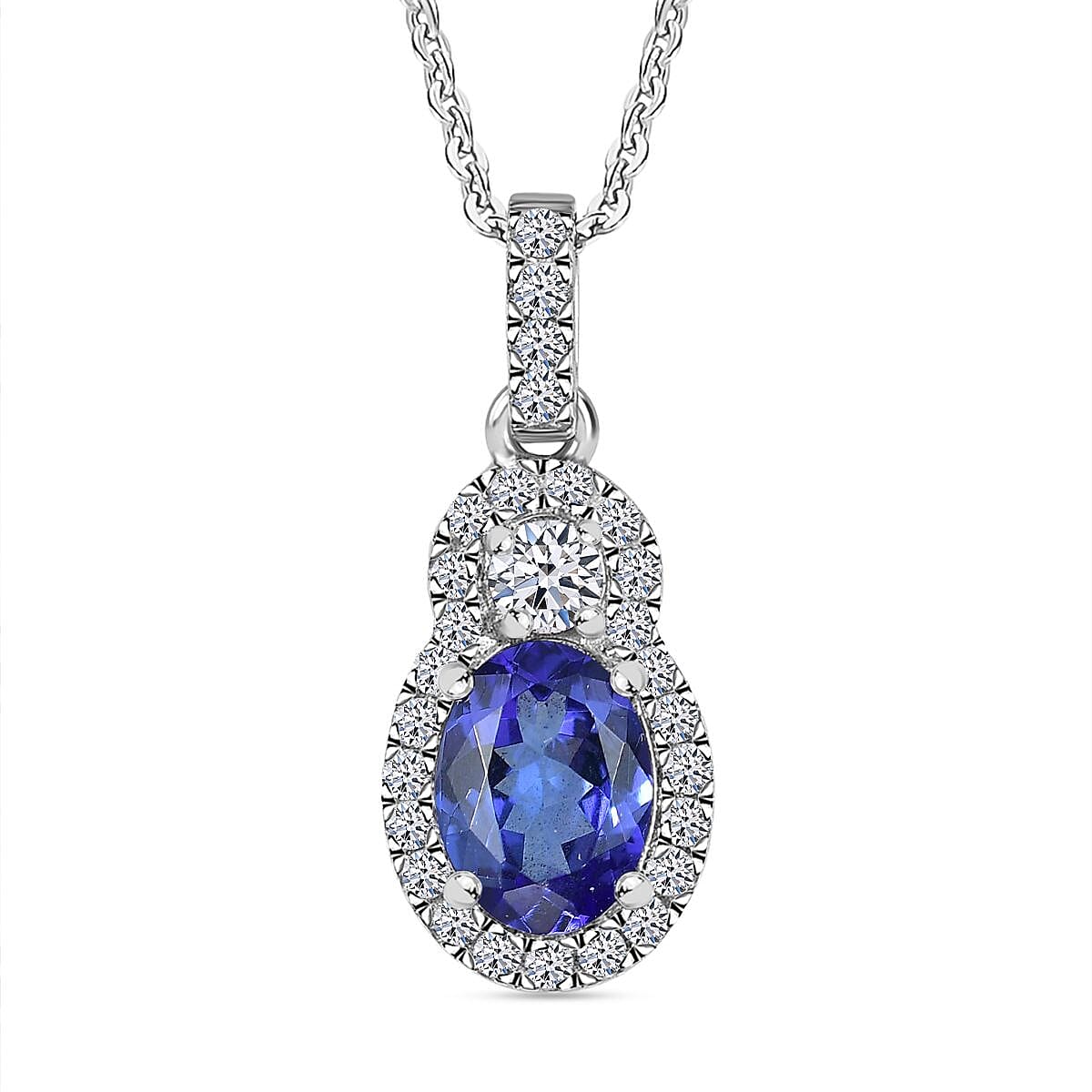 AAA Tanzanite, Luxuriant Lab Grown Diamond (G-H, I1) (0.29 cts) Pendant Necklace (20 Inches) in Rhodium Over Sterling Silver 1.40 ctw