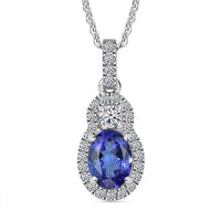 AAA Tanzanite, Luxuriant Lab Grown Diamond (G-H, I1) (0.29 cts) Pendant Necklace (20 Inches) in Rhodium Over Sterling Silver 1.40 ctw