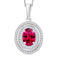 Luxoro Premium Ouro Fino Rubellite and G-H I2 Diamond Pendant Necklace in 10K White Gold 20 Inches 1.67 ctw