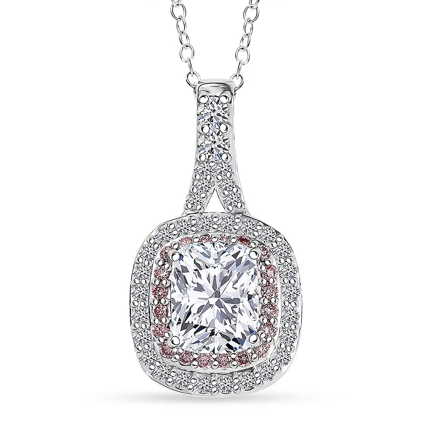 IGI Certified Luxuriant Lab Grown White and Pink Diamond VS 3.00 ctw Double Halo Pendant Necklace in 950 Platinum 20 Inches 6 Grams