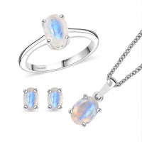 3 Piece Set - Moon Glow Moonstone Earrings, Ring (Size 7) and Pendant in Rhodium Over Sterling Silver with Stainless Steel Necklace (20 Inches) 3.30 ctw