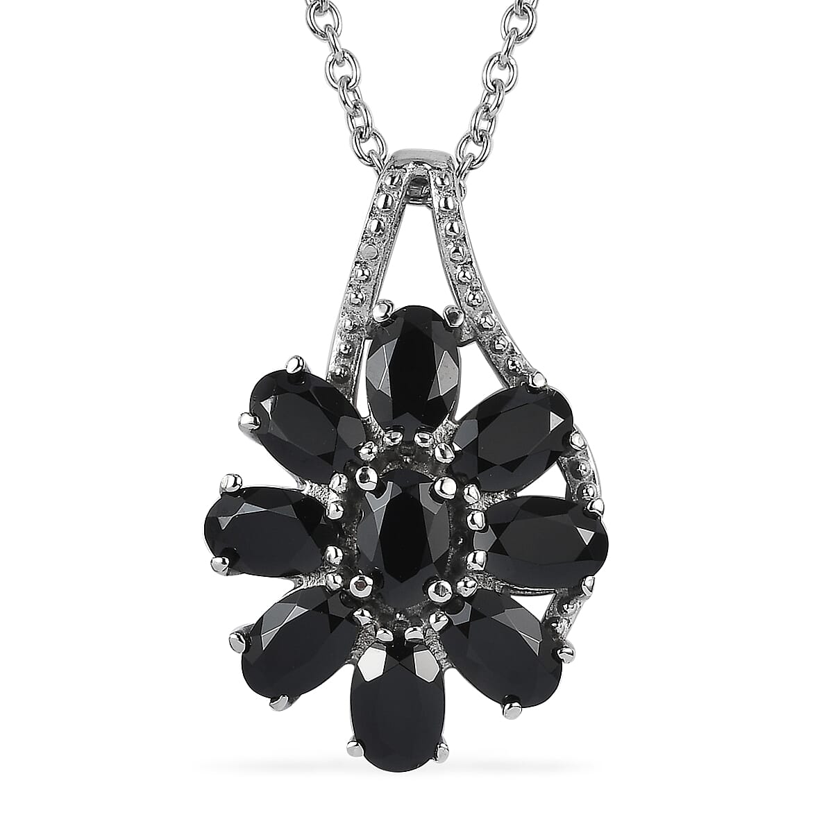Thai Black Spinel Pendant Necklace (20 Inches) in Stainless Steel 4.90 ctw